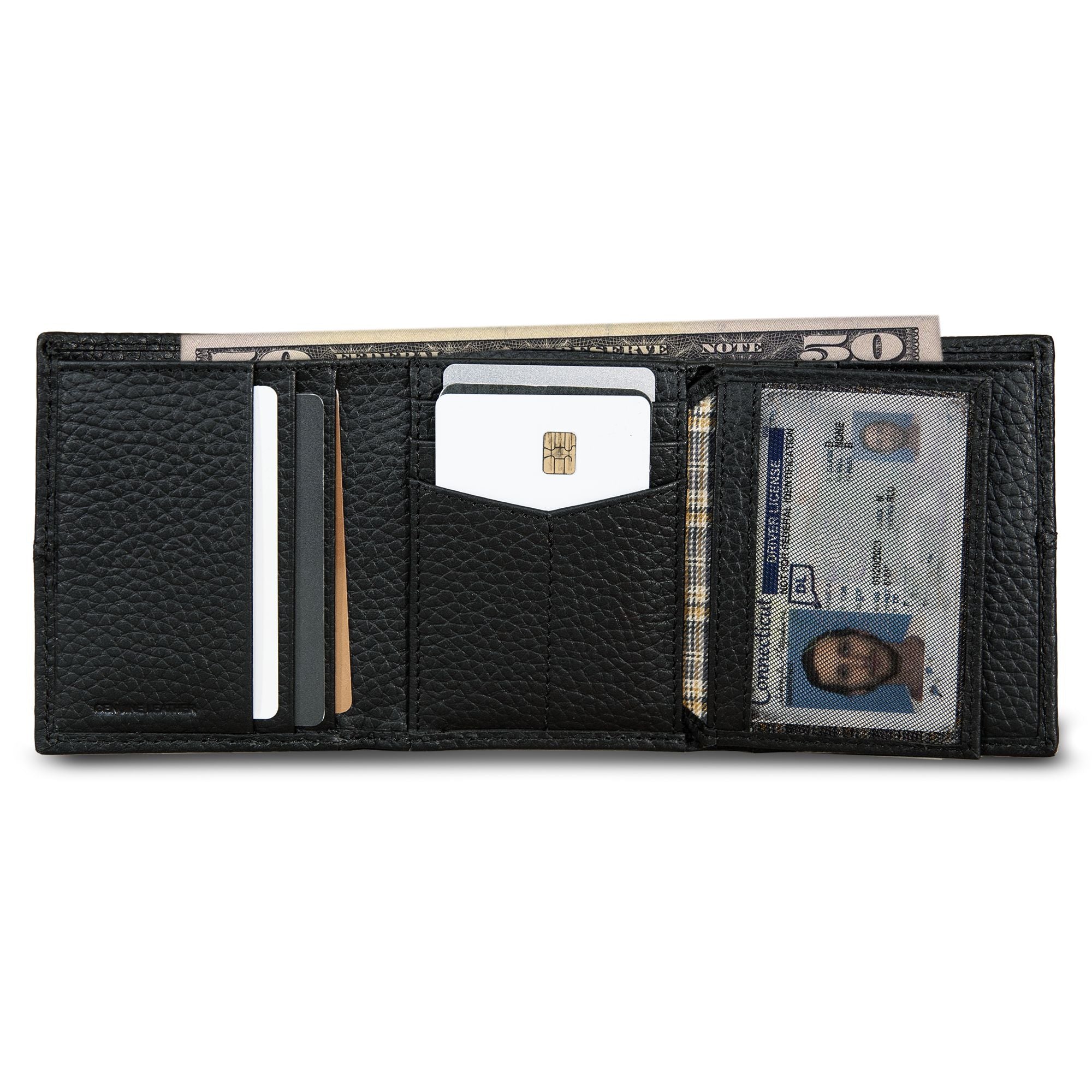 13875-extra-capacity-rugged-leather-trifold-with-flip-id-16.jpg Extra Capacity Rugged Leather Trifold With Flip Id