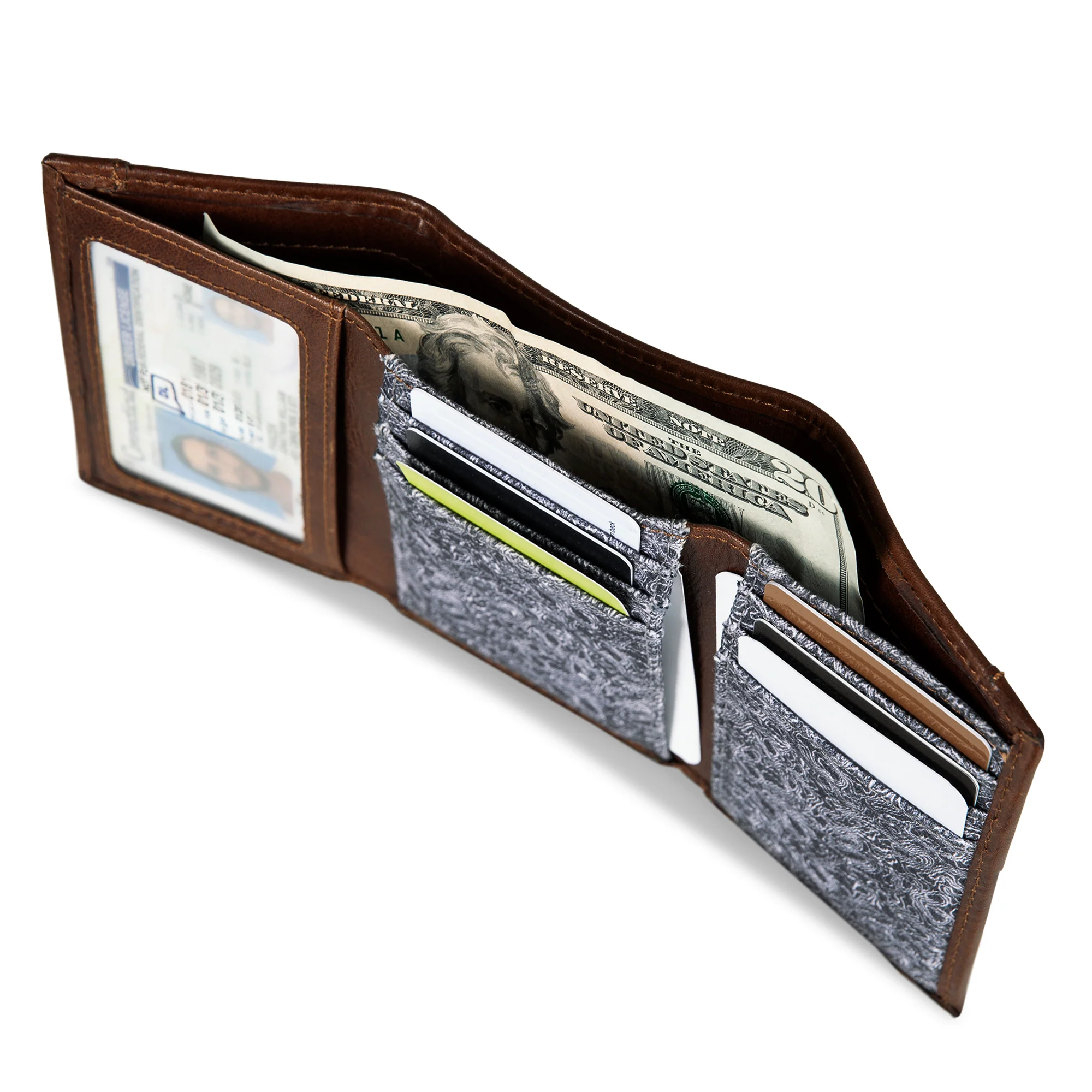 Pioneer Leather And Printed Cotton Canvas Trifold Wallet