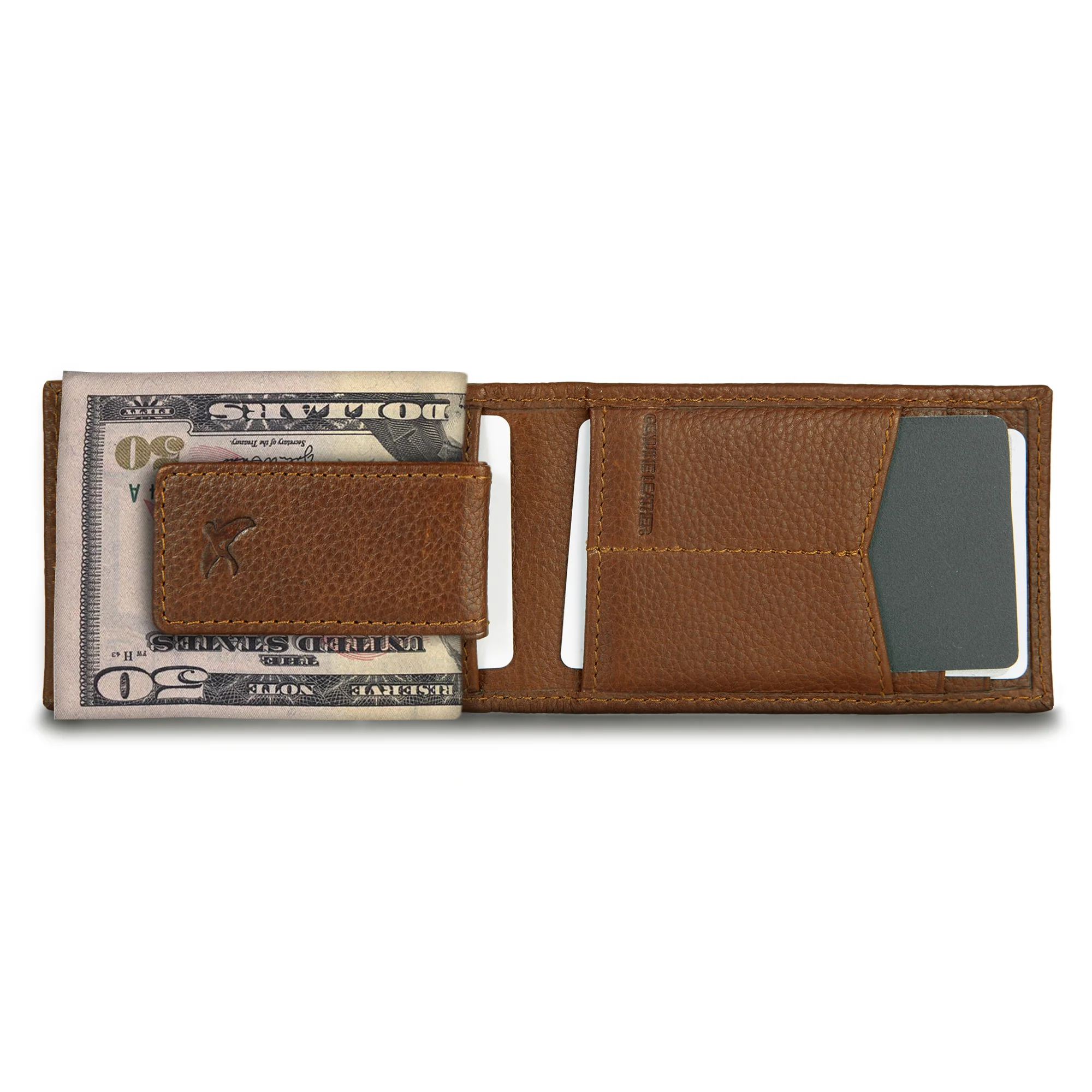 EB Signature Logo Leather Bifold With Money Clip Wallet