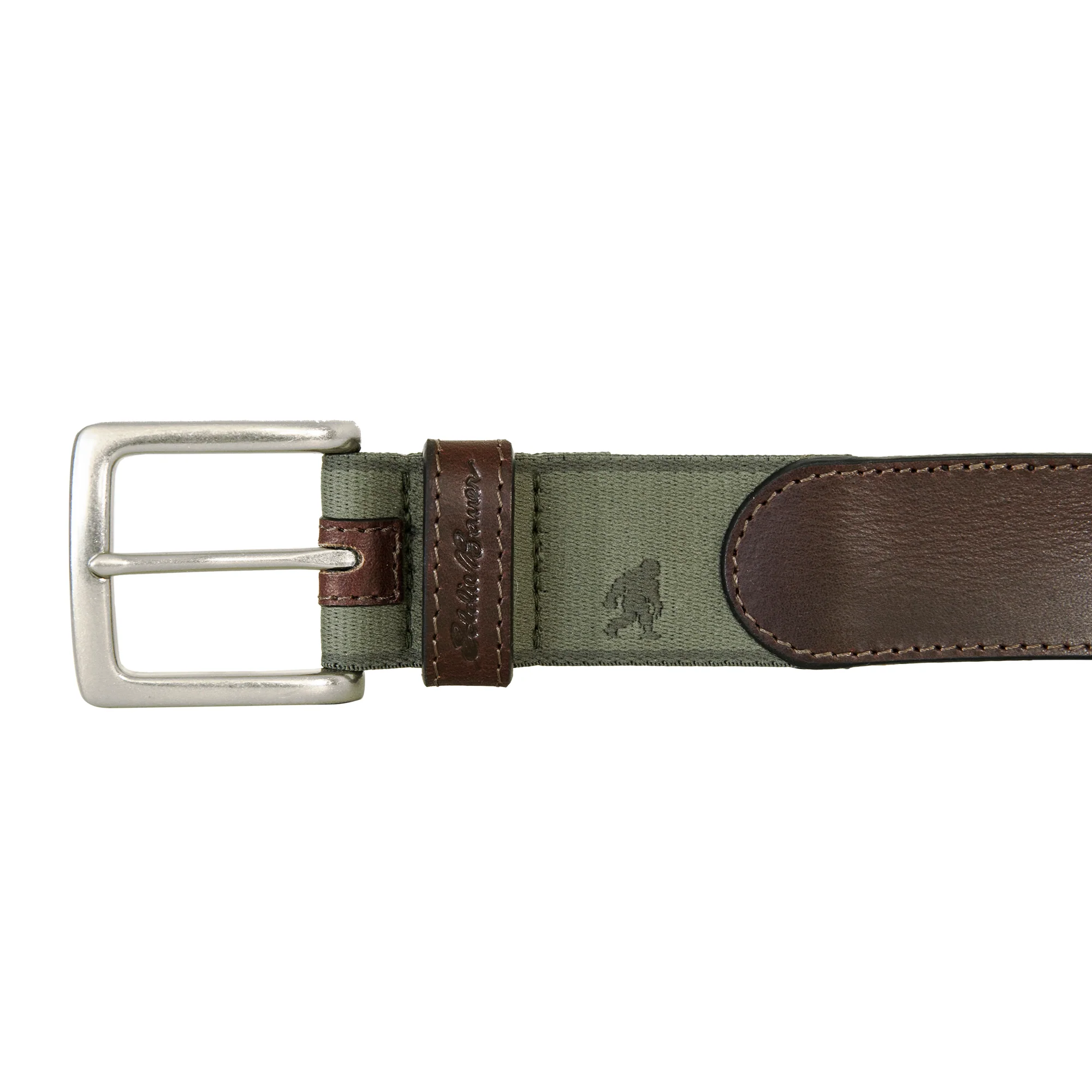 Men's Rugged Leather Belt With Stretch Tab And Sasquatch Design