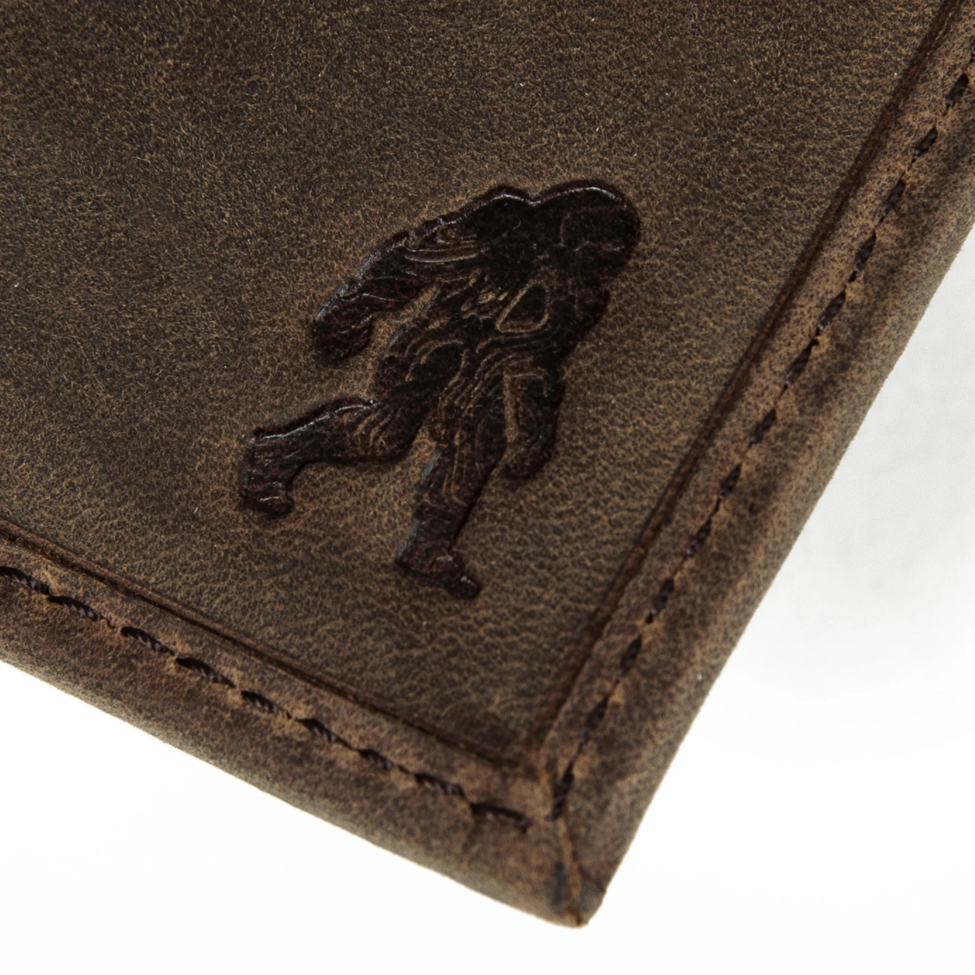 Leather Trifold Wallet With Embossed Sasquatch