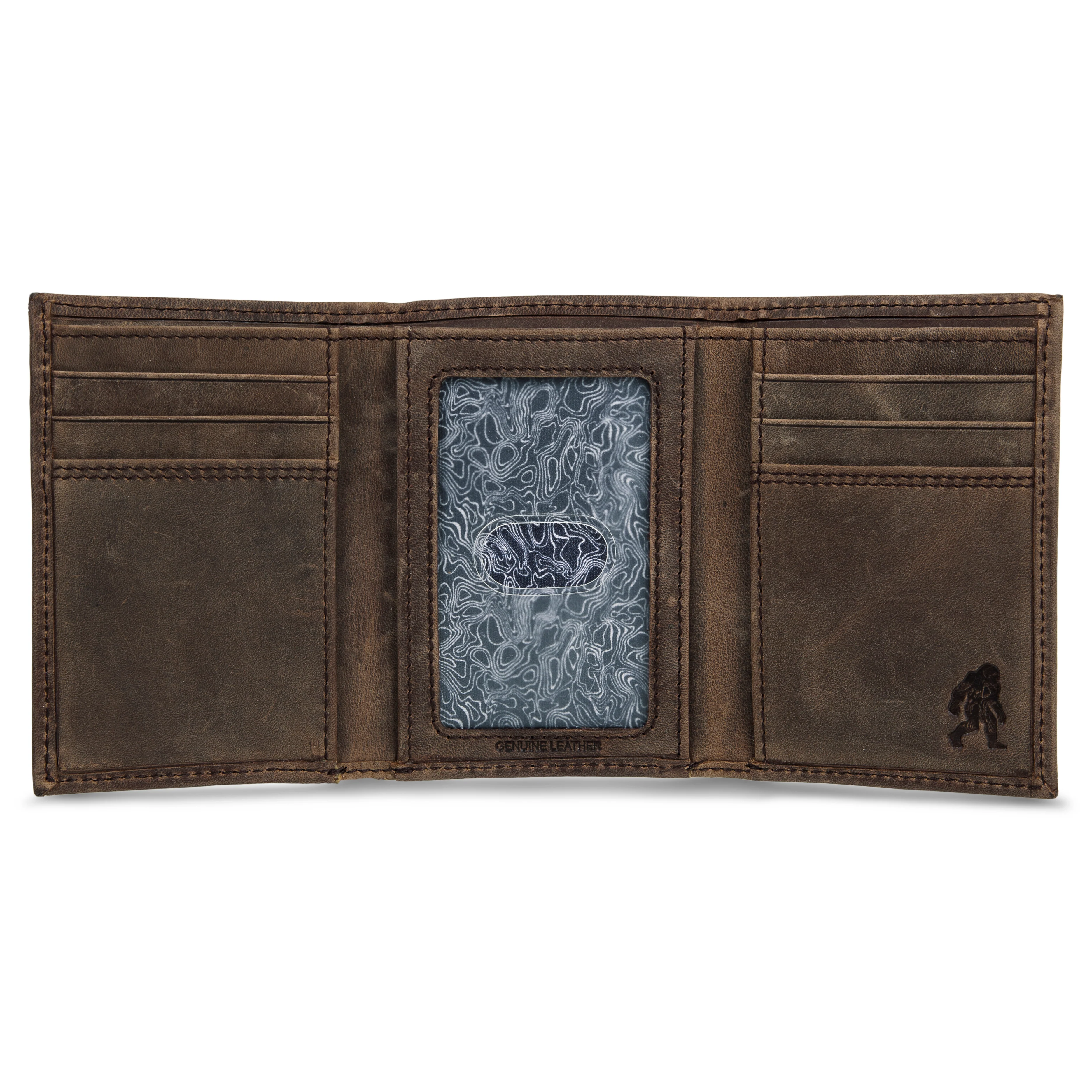 Leather Trifold Wallet With Embossed Sasquatch