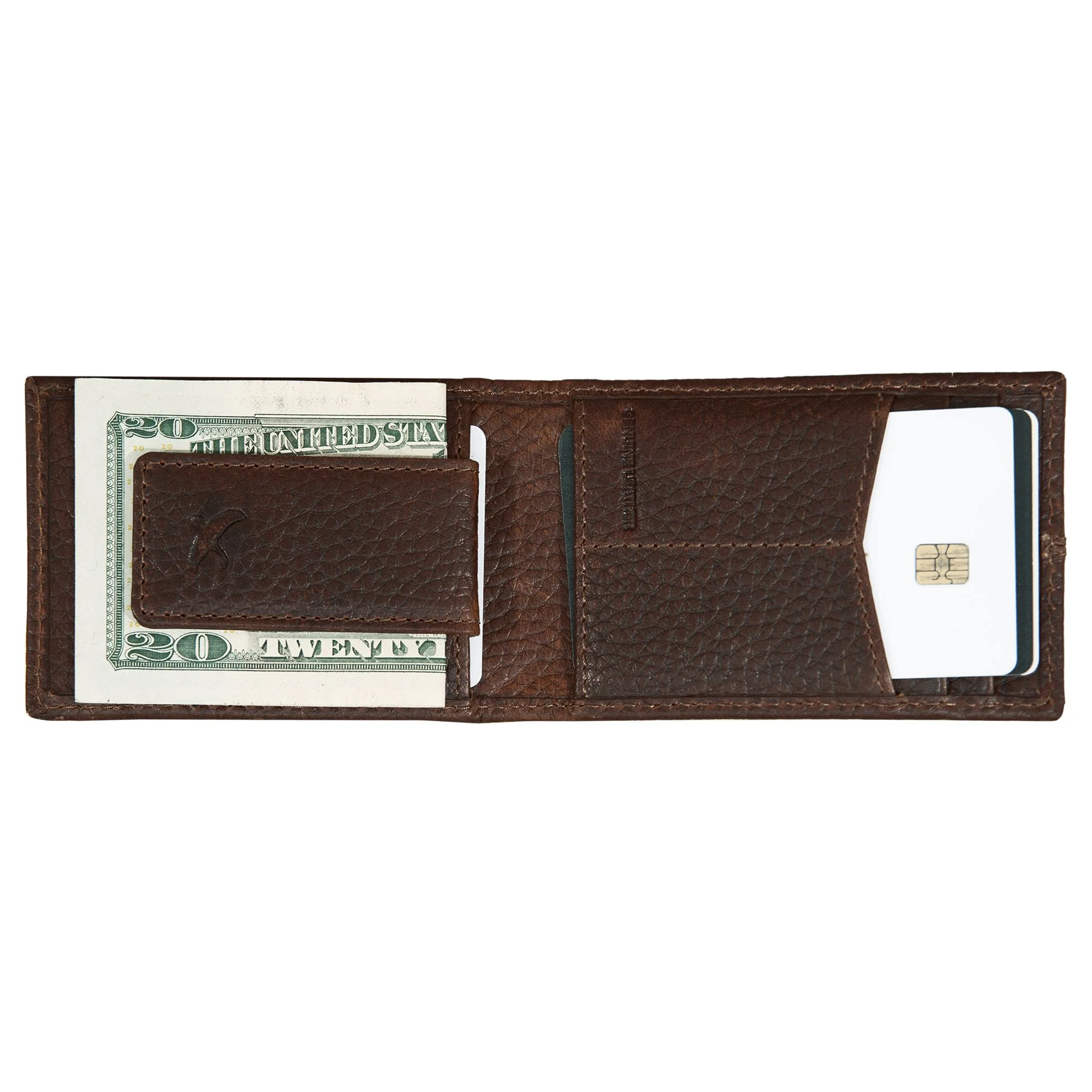 Rugged Leather Money Clip Bifold Wallet