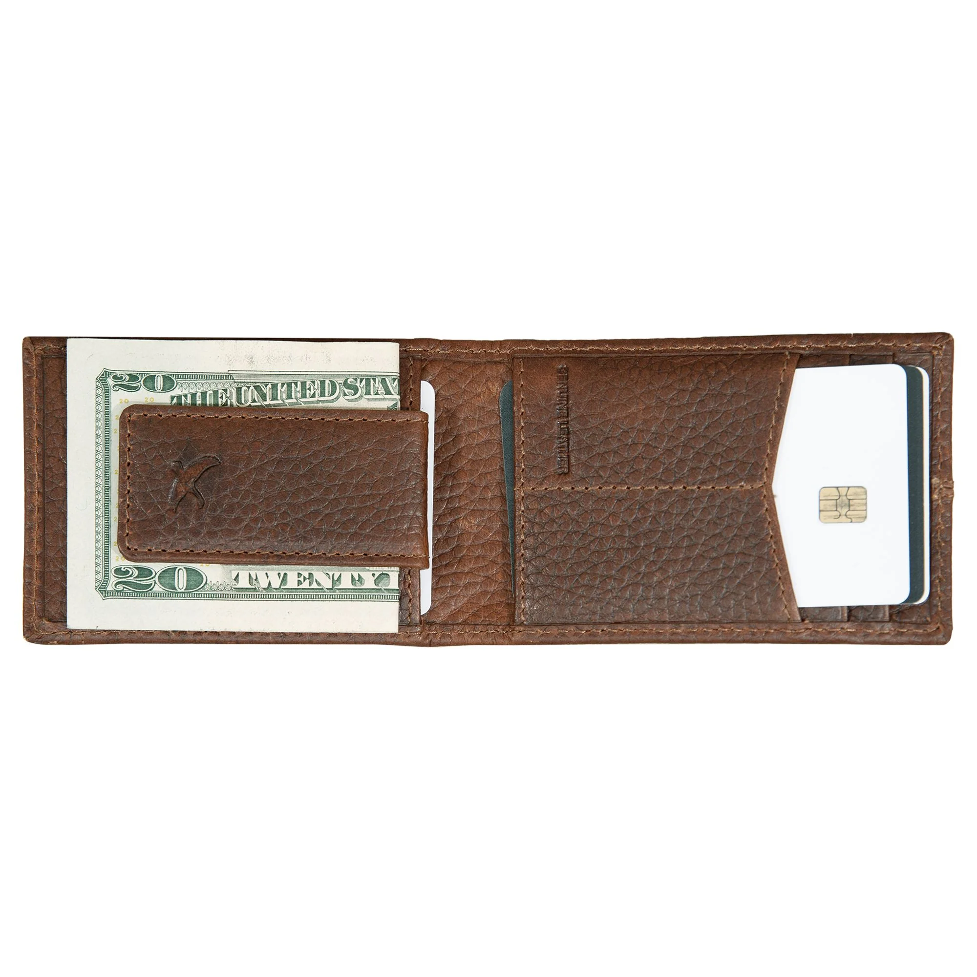 Rugged Leather Money Clip Bifold Wallet