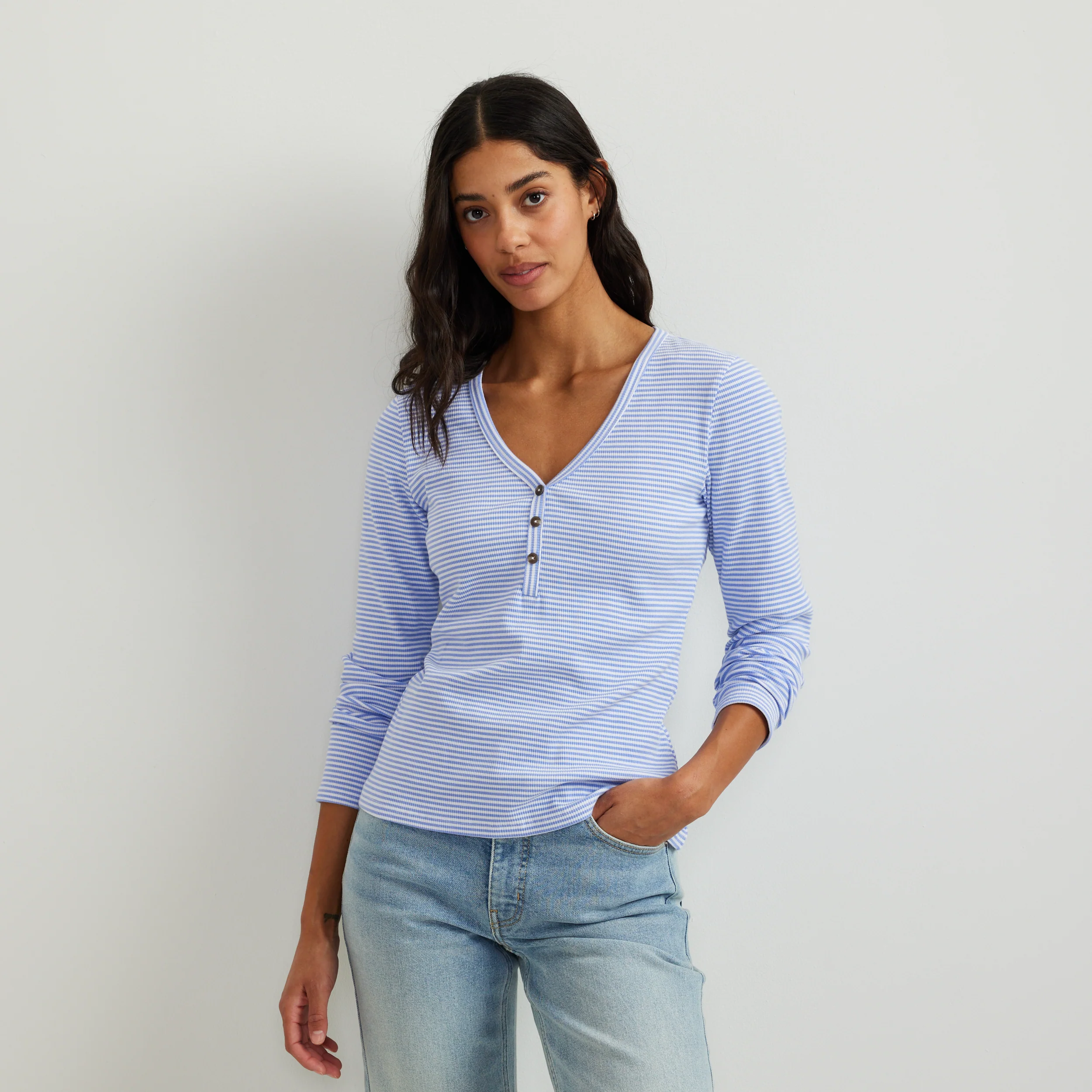 4875-women-s-long-sleeve-ribbed-henley-t-shirt-stripe-3.webp Women's Long-Sleeve Ribbed Henley T-Shirt - Stripe