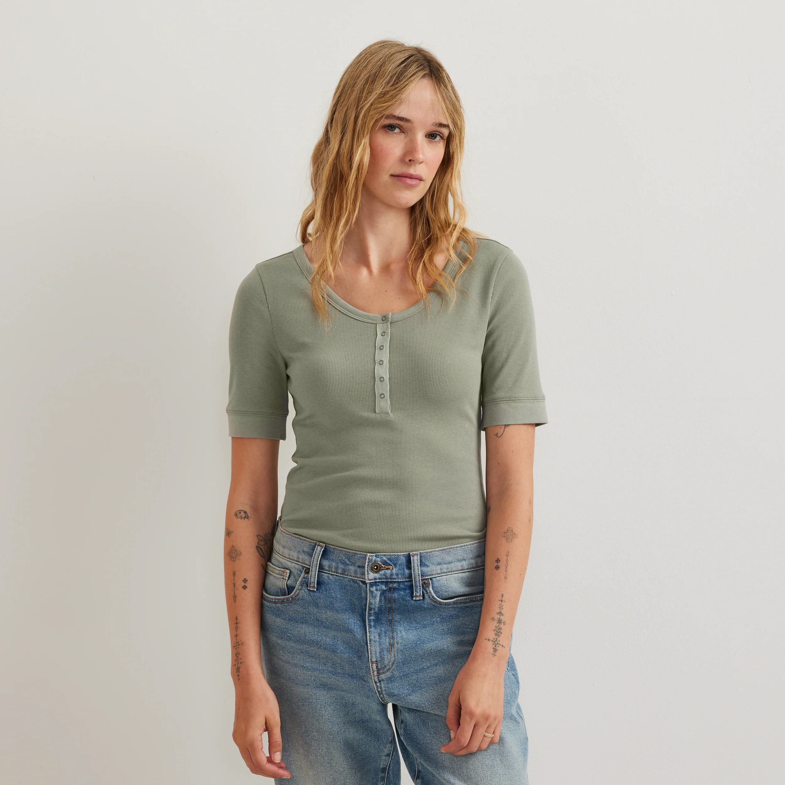 Women's Softline Short-Sleeve Ribbed Henley