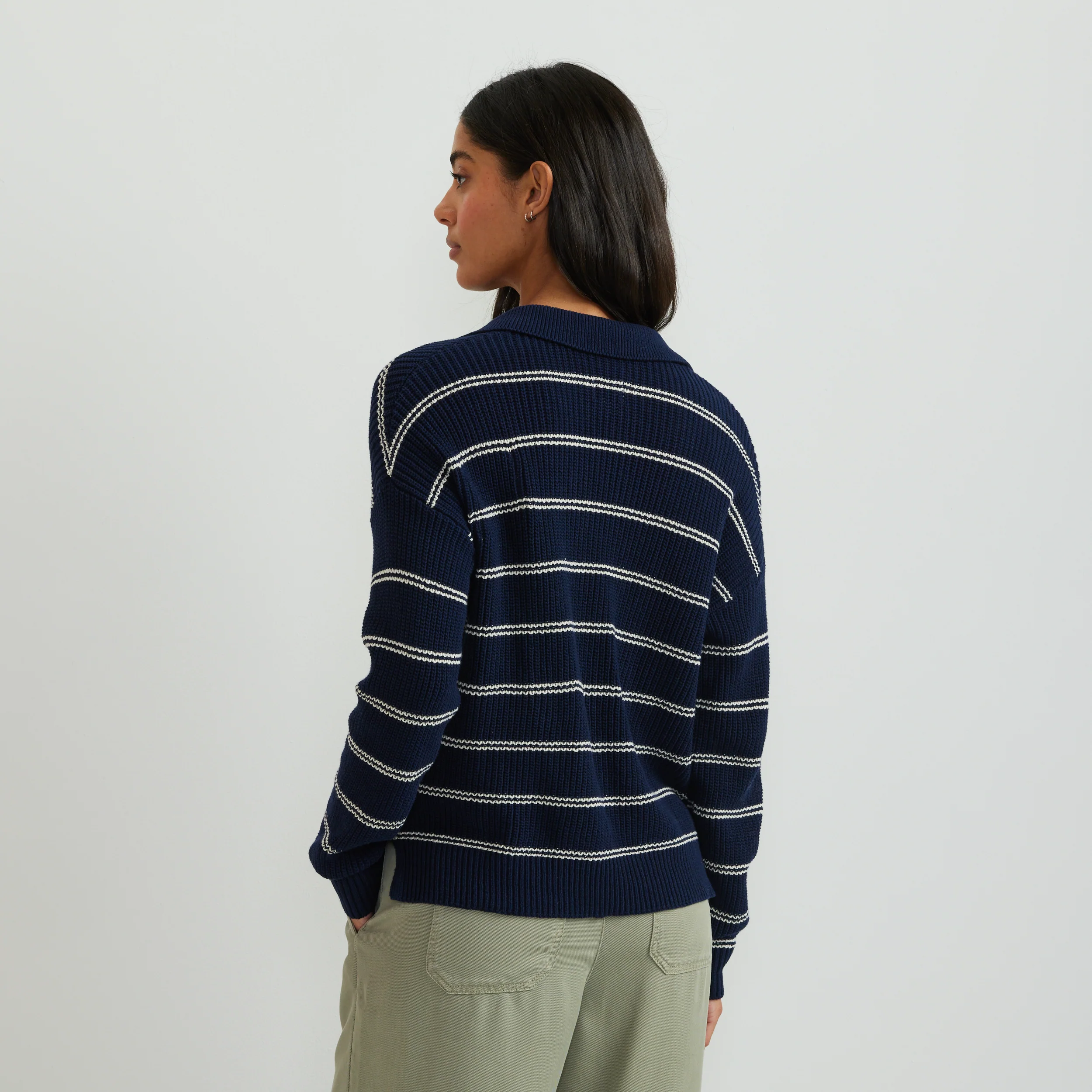 Women's Johnny Collar Striped Sweater