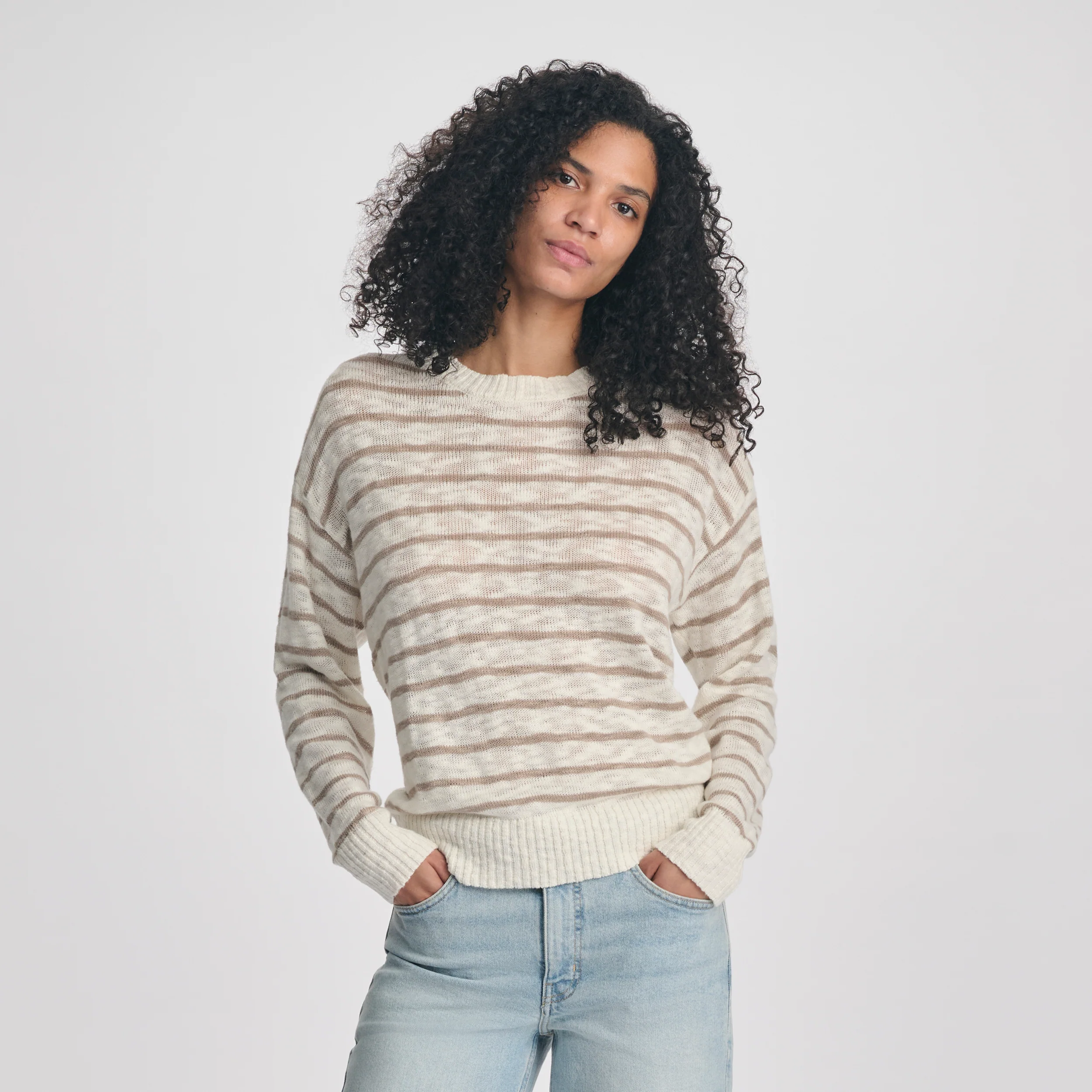 Women's Slub Stripe Crew Neck Sweater