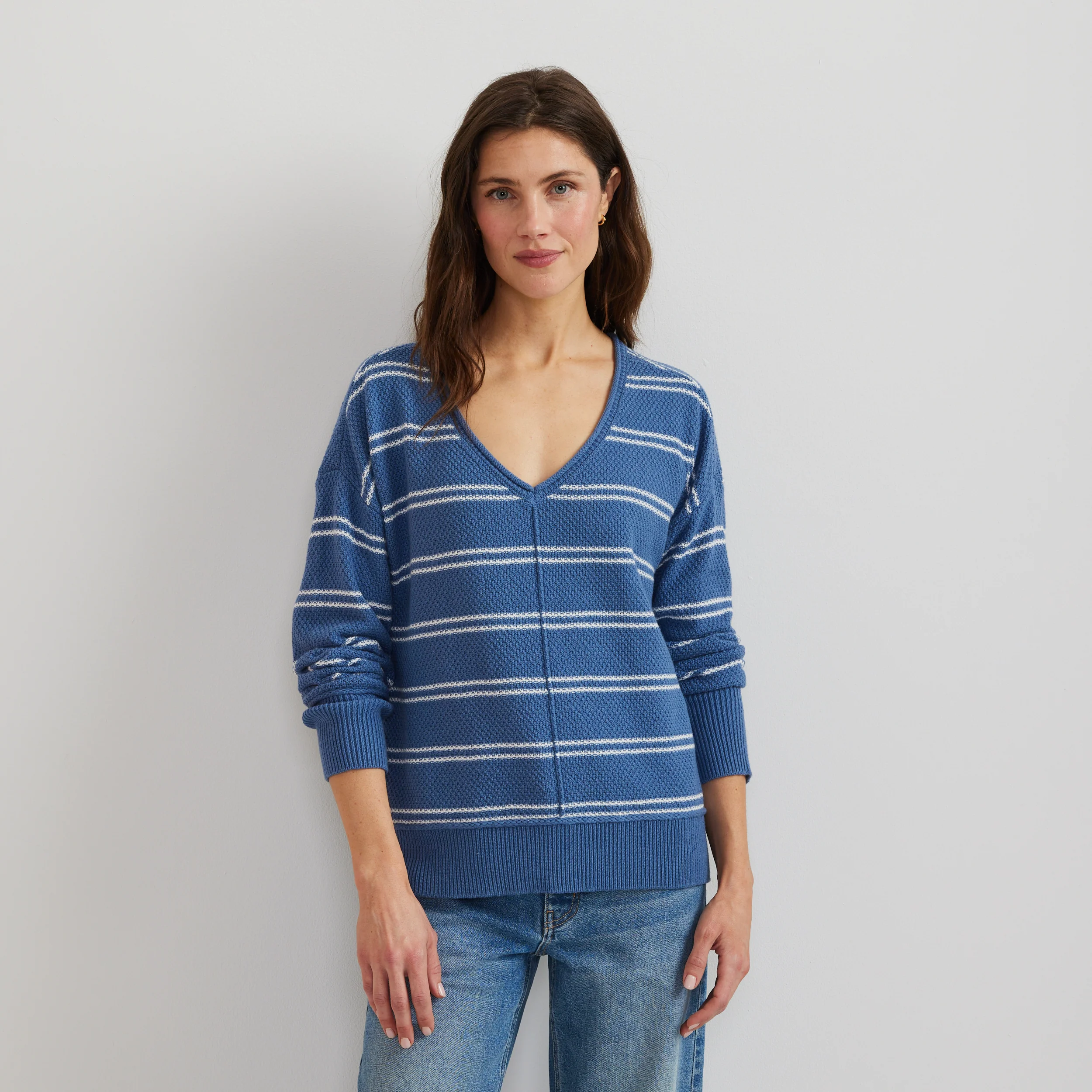 Women's V-Neck Sweater - Stripe