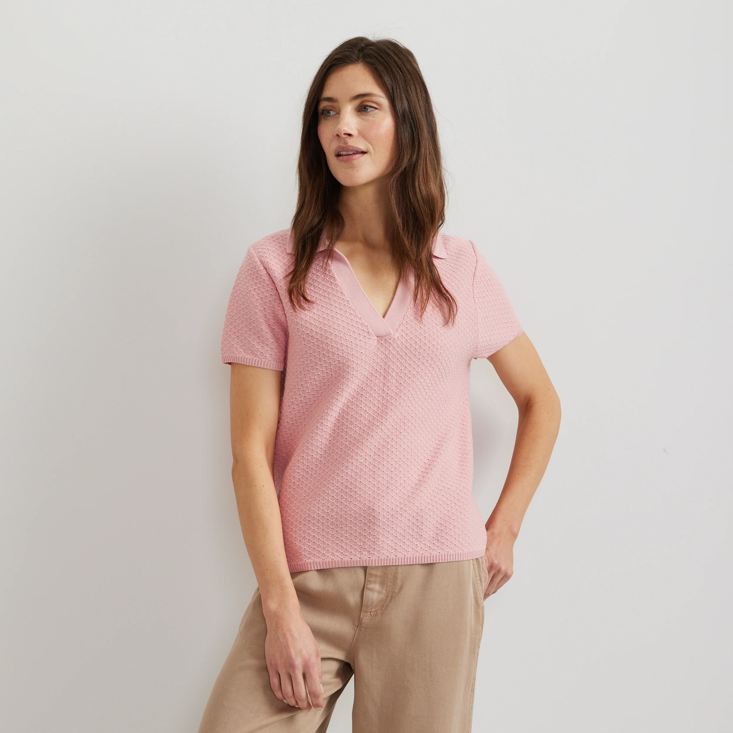 6853-women-s-diamond-stitch-short-sleeve-pullover-sweater-1.webp Women's Diamond Stitch Short Sleeve Pullover Sweater
