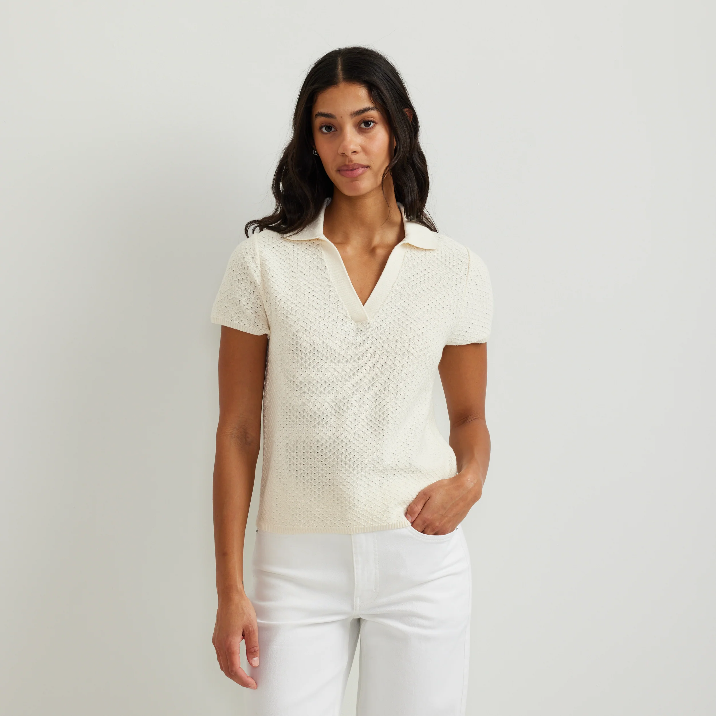 Women's Diamond Stitch Short Sleeve Pullover Sweater