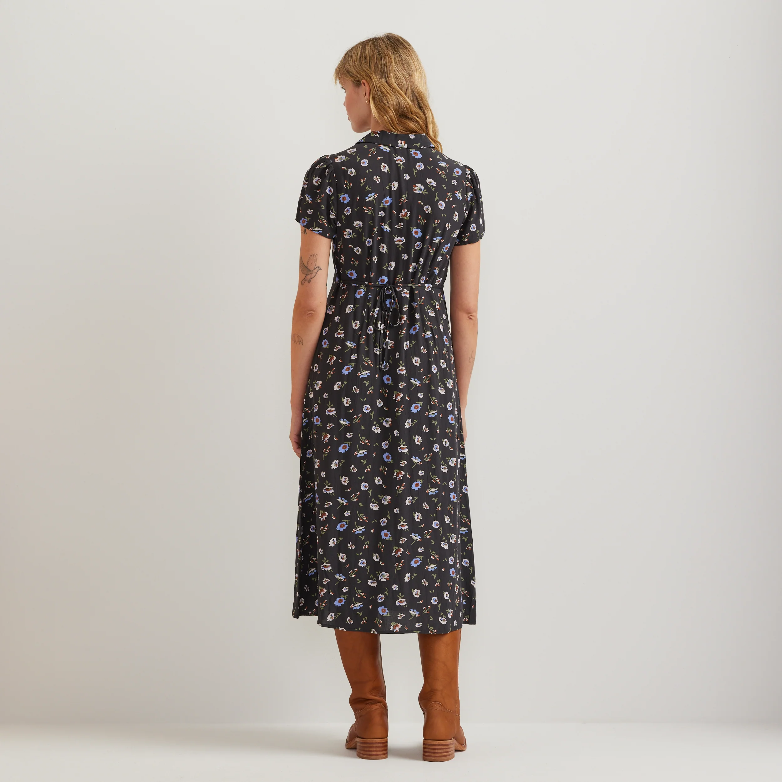 Women's Camp Collar Short-Sleeve Midi Dress