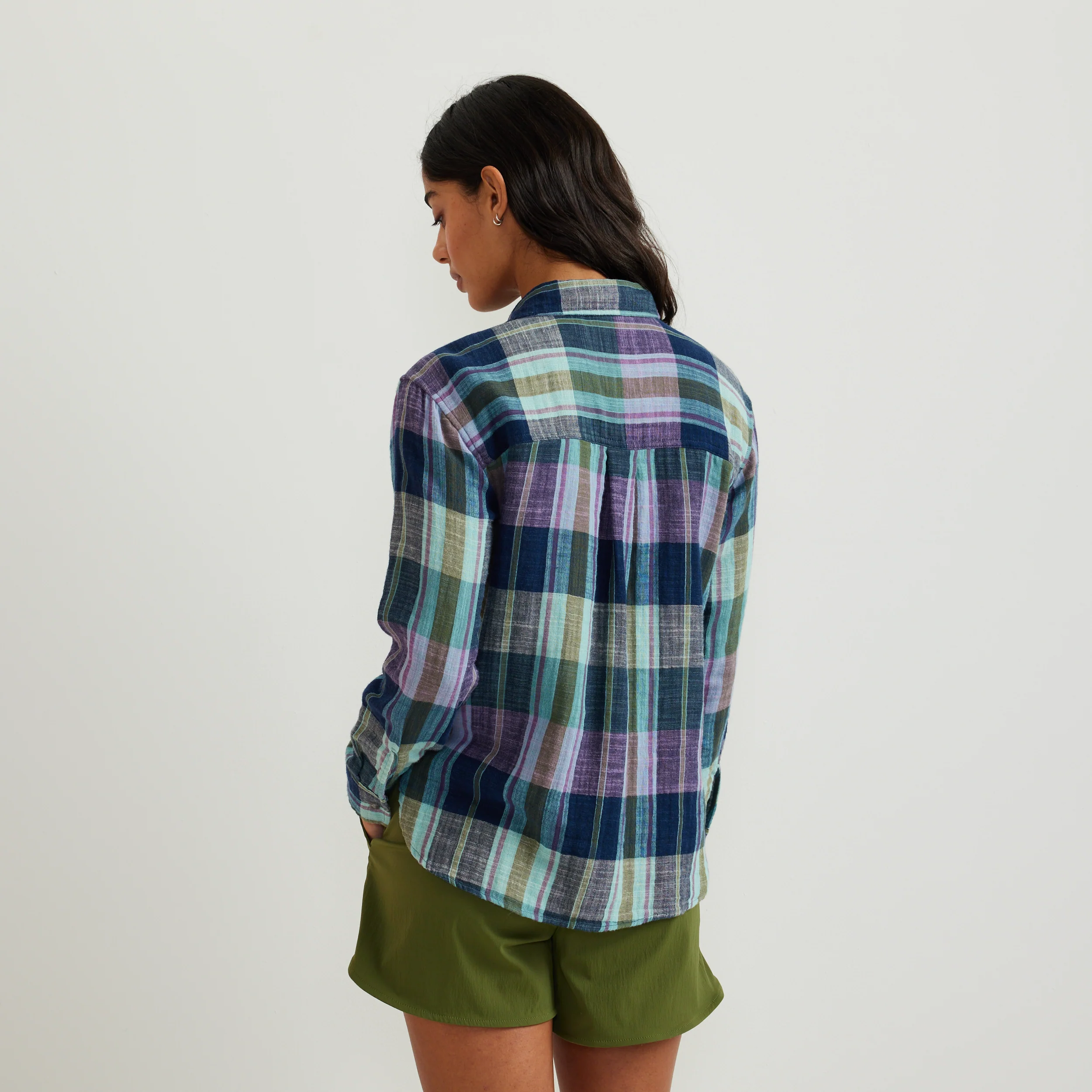 Women's Cotton Slub Plaid Long-Sleeve Shirt