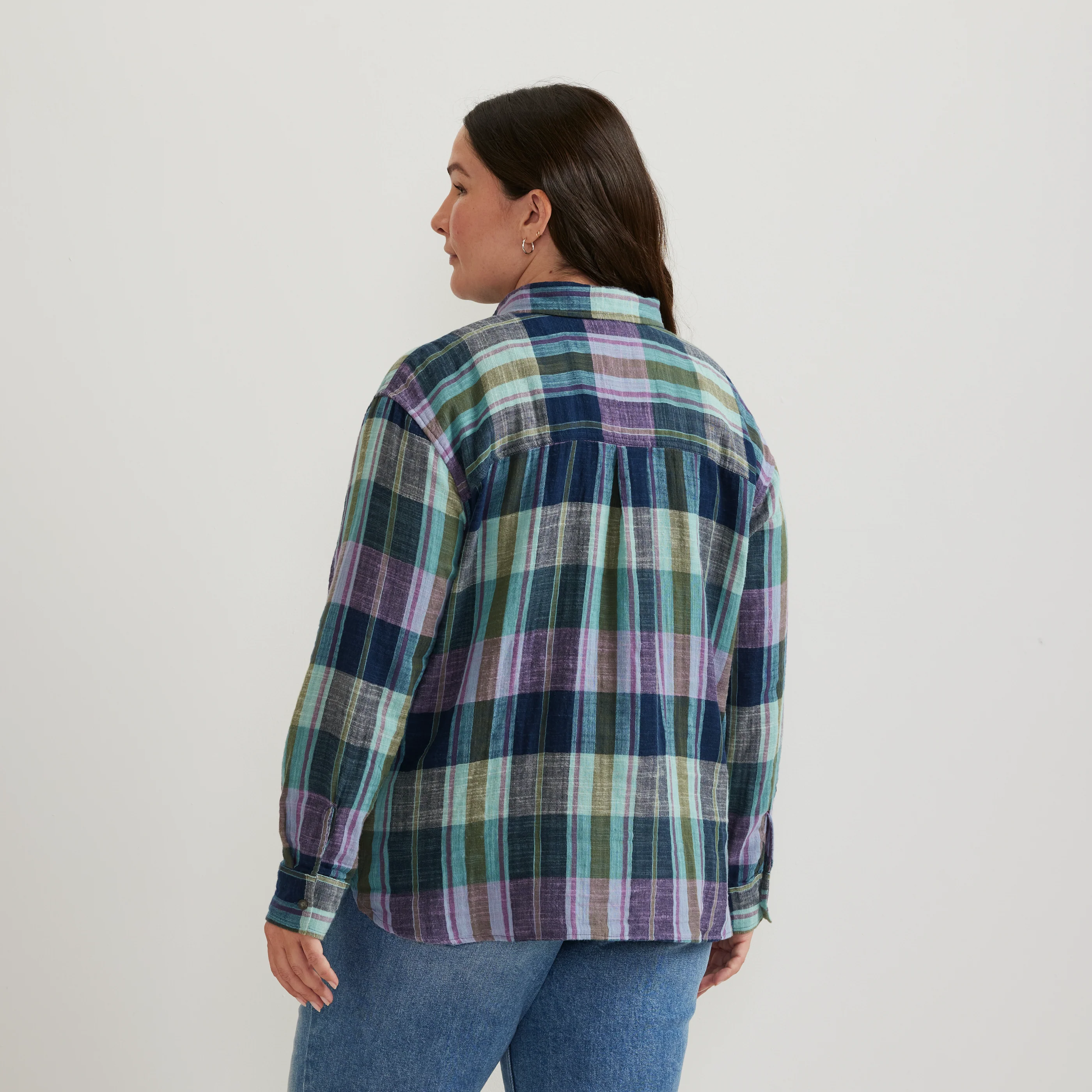 Women's Cotton Slub Plaid Long-Sleeve Shirt