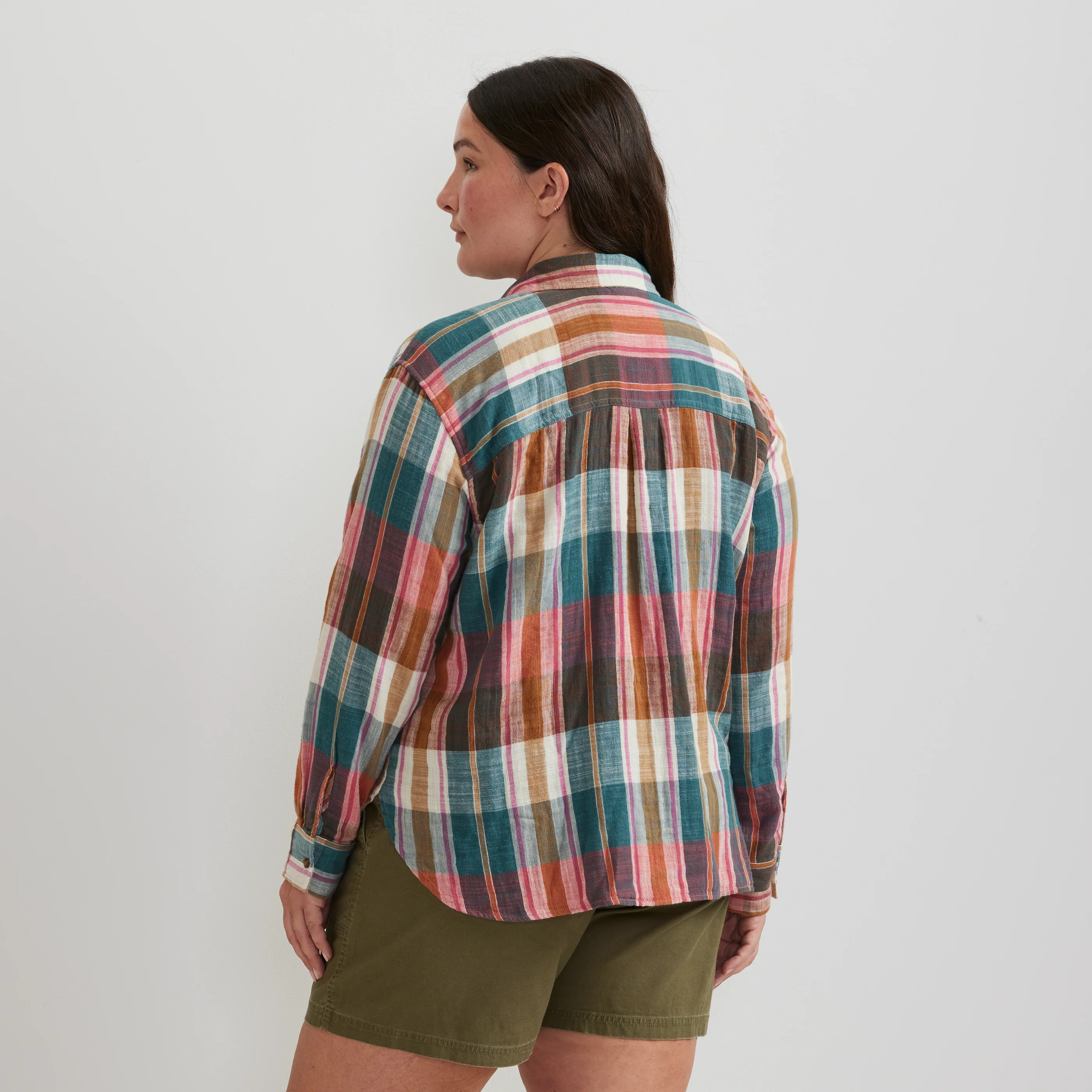 Women's Cotton Slub Plaid Long-Sleeve Shirt