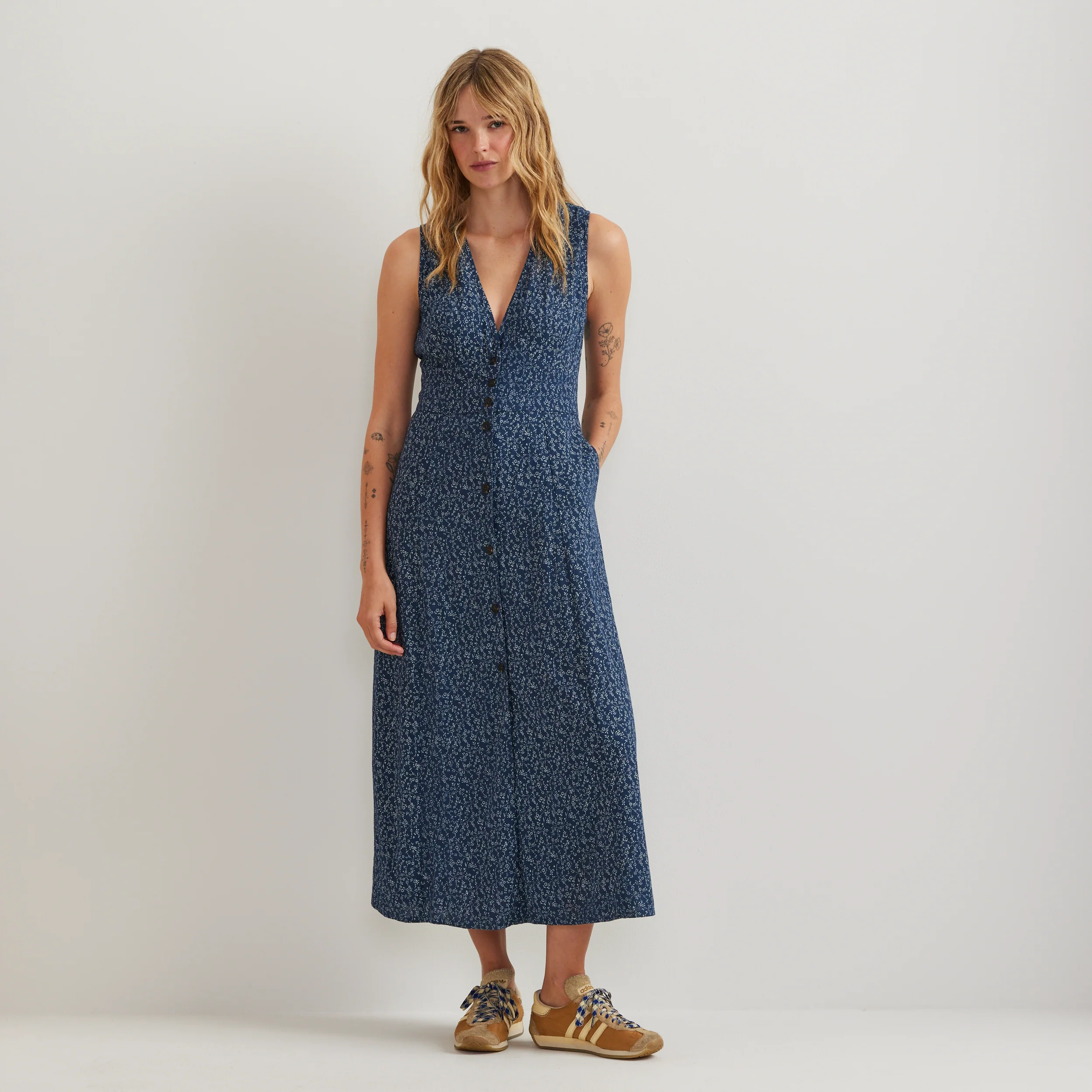 Women's Button Front Midi Dress